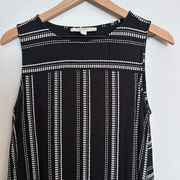 Loft Black White Trapeze Dot Stripe Swing Dress Size Medium - Picture 2 of 5